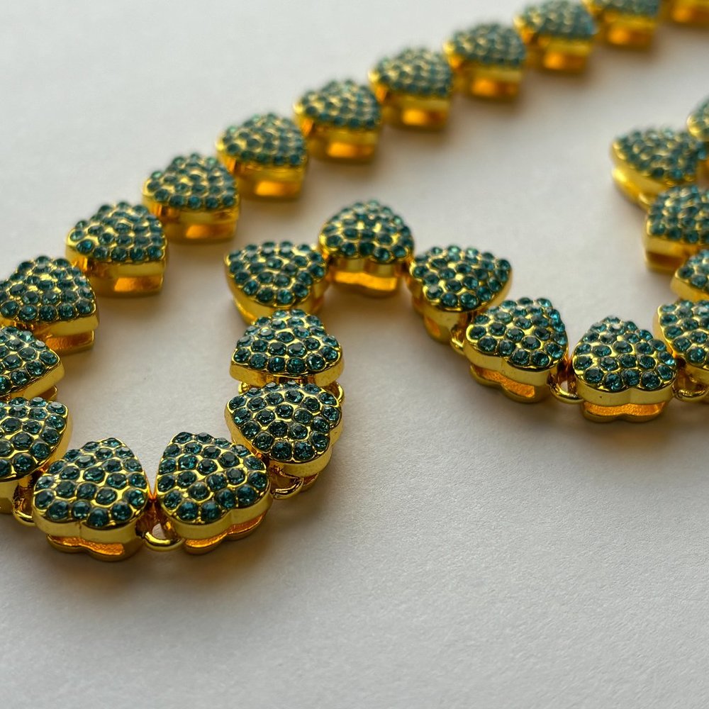 Fifth Avenue Strawberry Chain Necklace Gold Round Cut Blue Zircon 18 inch